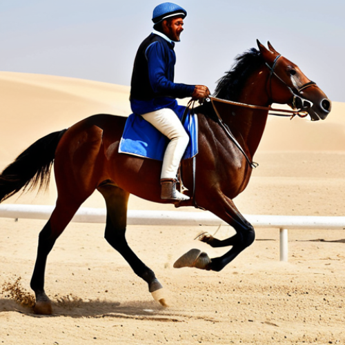 Home 7 Tunisian Horse Racing**
"A fully clothed jockey riding a powerful horse during a traditional Tunisian horse race in the desert. Spectators are cheering in the background, fully clothed in modest attire. Daytime, bright sunlight, sand dunes, appropriate content, safe for work, perfect anatomy, natural proportions, professional photography, high quality, family-friendly."
**
