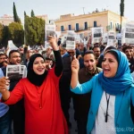 튀니지 언론의 자유 상황 - **Prompt 1: The Dawn of Tunisian Press Freedom**
    "A vibrant, wide-angle shot capturing the elect...