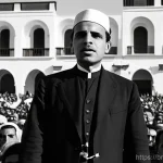 하비브 부르기바 생애 - **Prompt:** A dynamic, mid-shot portrait of a younger Habib Bourguiba (appearing in his 30s-40s), st...