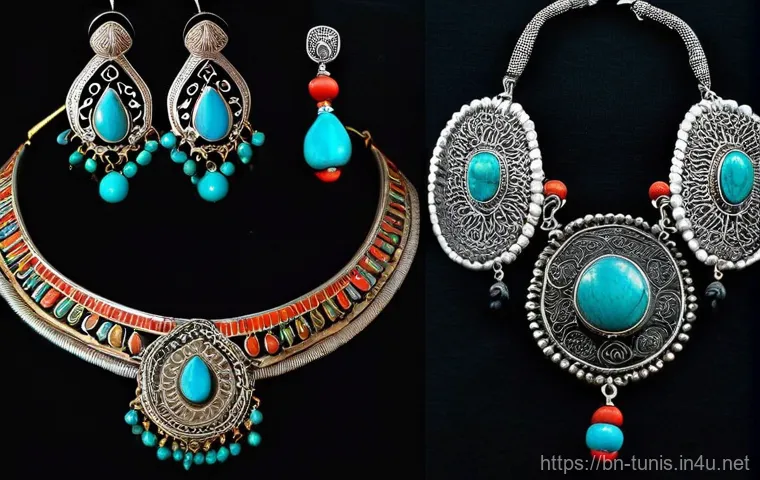 튀니지 기념품 추천 - **Prompt 1: A Vibrant Tunisian Ceramics Market**
    A bustling outdoor market stall in Nabeul, Tuni...