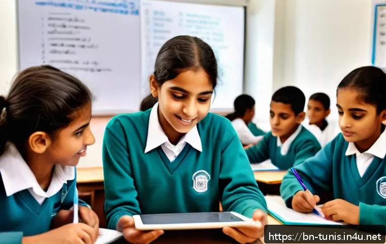 튀니지의 교육 개혁 - A modern digital classroom in Tunisia featuring Bengali-speaking students aged 12-15 wearing school ...