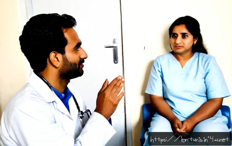 튀니지에서 흔히 발생하는 병 - Photorealistic medical consultation in a clean Tunisian community clinic, a concerned adult patient ...